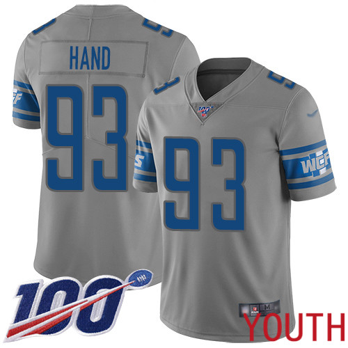 Detroit Lions Limited Gray Youth Dahawn Hand Jersey NFL Football #93 100th Season Inverted Legend